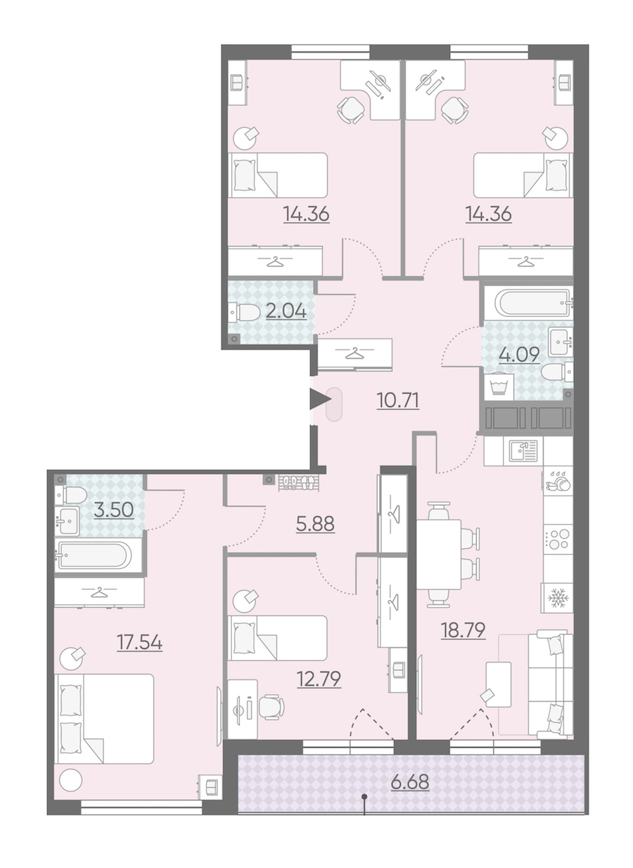 Четырехкомнатная квартира в : площадь 107.4 м2 , этаж: 13 – купить в Санкт-Петербурге
